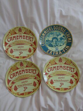 BIA Yellow Blue Vintage French Cheese Label Appetizer Plates Set of 4 OS